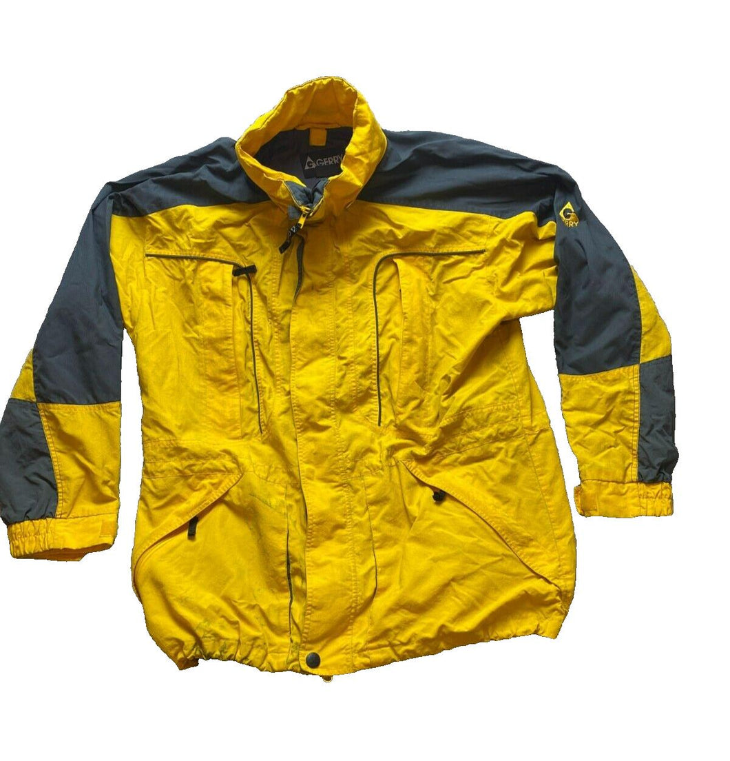 Gerry Jacket Adult Large Yellow Black Windbreaker Zip Up Snaps Outdoor Nylon Men