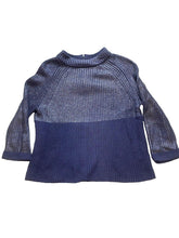 Load image into Gallery viewer, Chicos Sweater Womens 1 (Medium) Navy Silver Oversized Mock Neck Outerwear Lady
