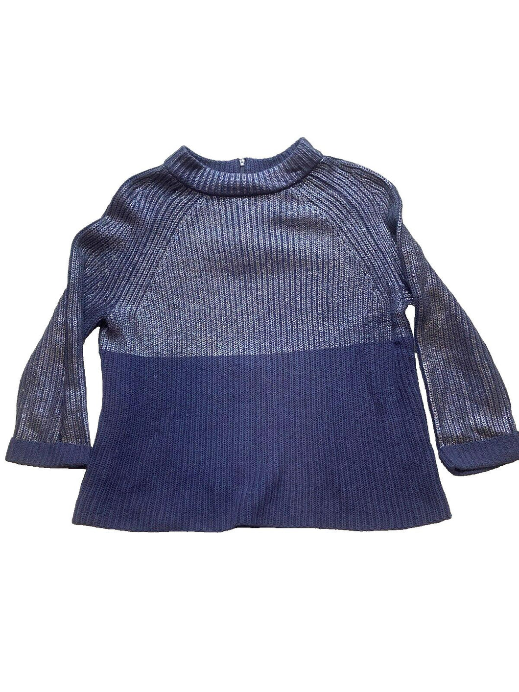 Chicos Sweater Womens 1 (Medium) Navy Silver Oversized Mock Neck Outerwear Lady