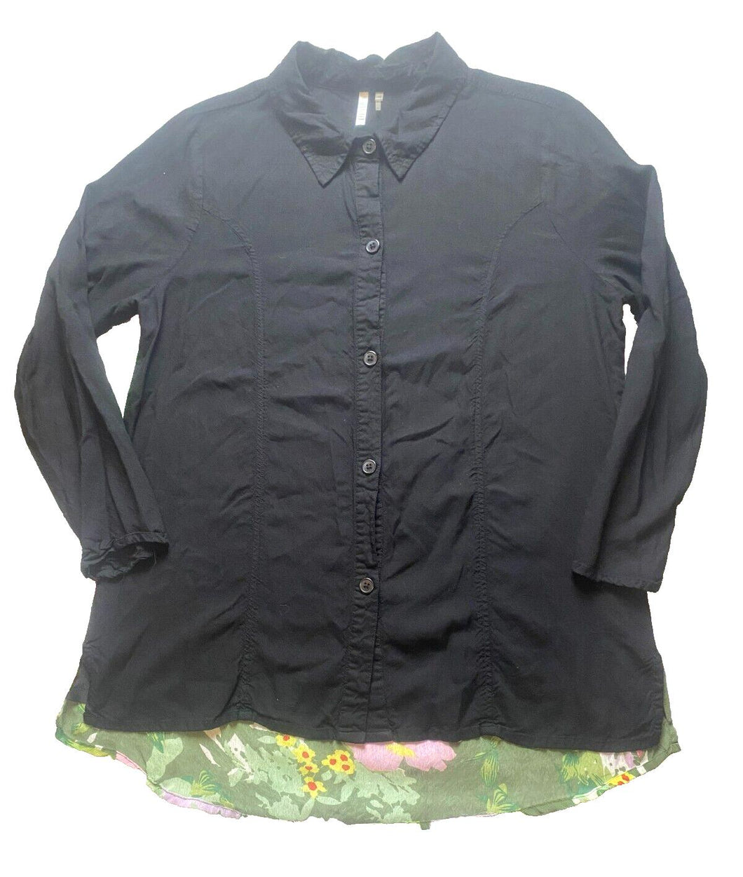 Kaktus Shirt Womens Extra Large Black Floral Button Up Casual Blouse Tunic Rayon