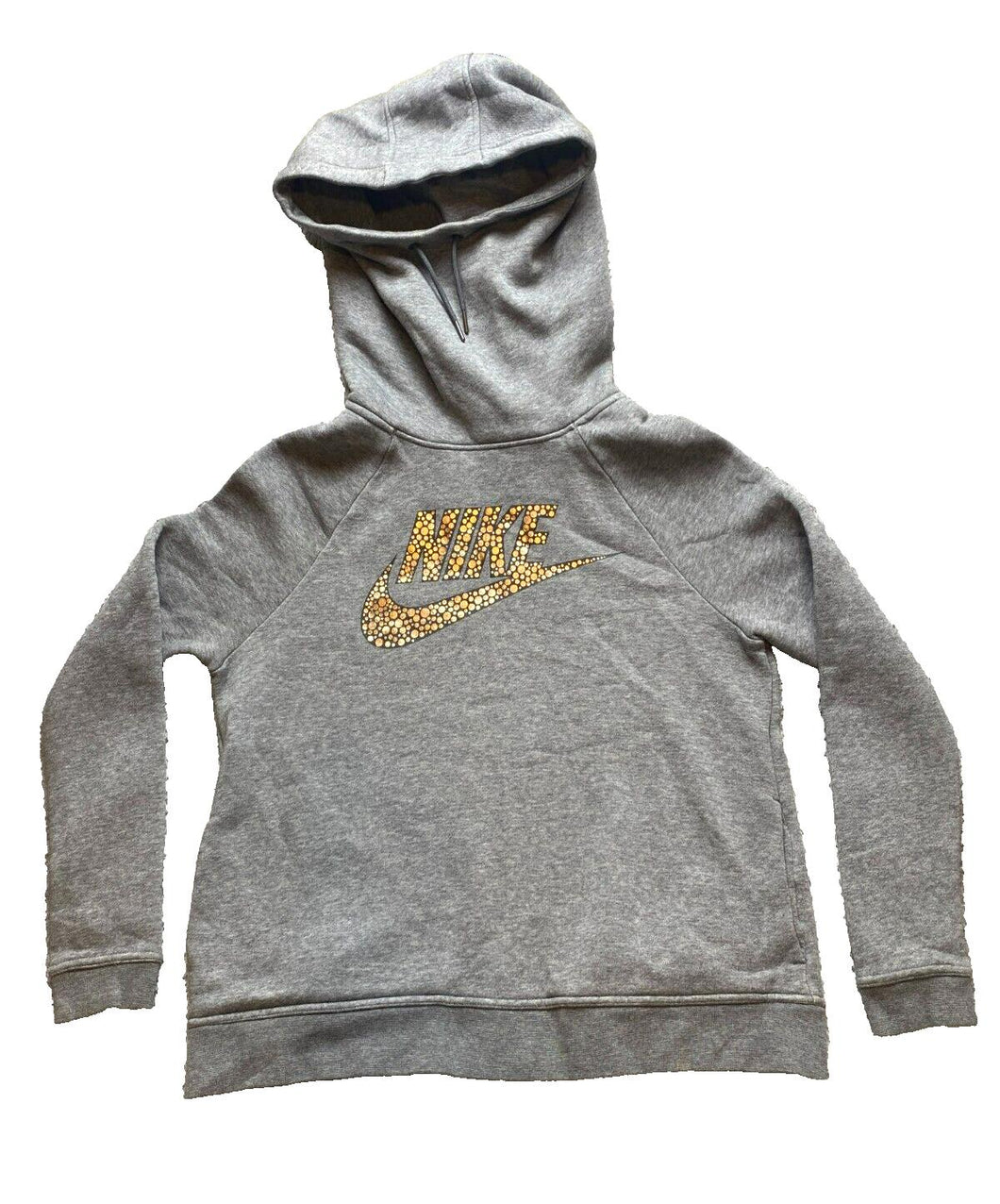 Nike Sweatshirt Adult Medium Gray Metallic Swoosh Logo Funnel Rally Hoodie Mens