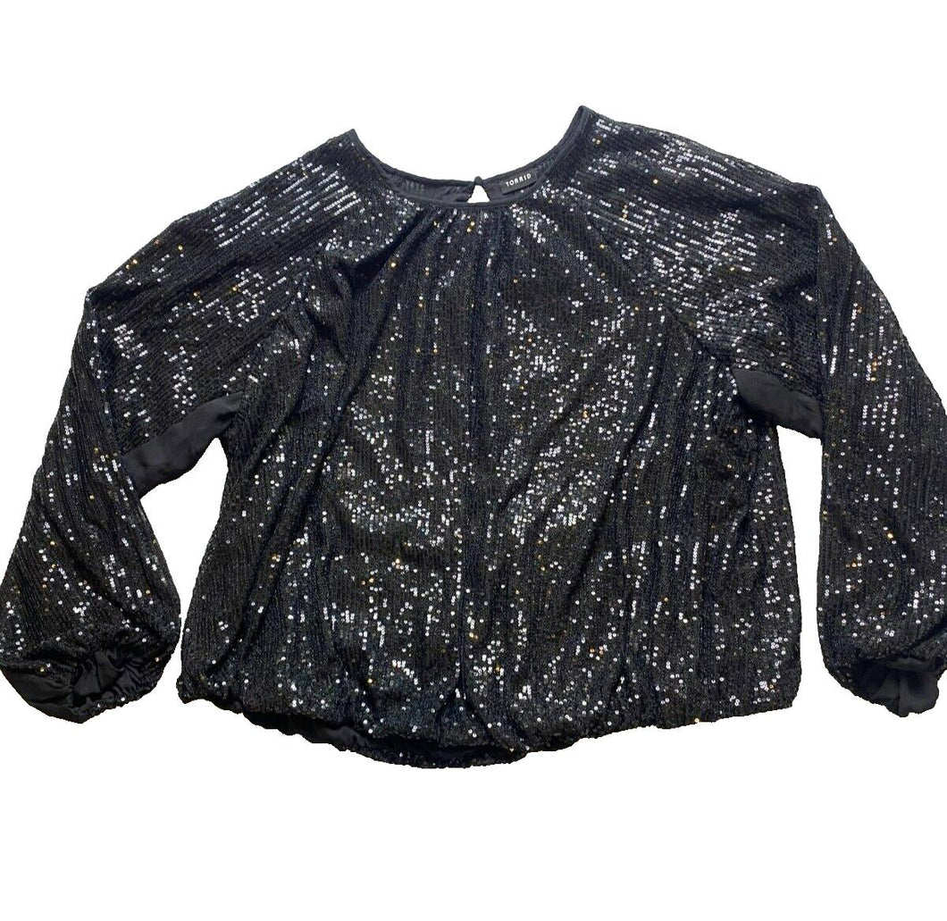 Torrid Shirt Womens 3 3X Black Sequins Shimmer Bling Evening Blouse Plus Ladies