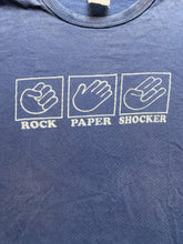 Load image into Gallery viewer, VTG Rock Paper Shocker Scissor Shirt Adult 2XL XXL Navy Blue Funny Hand Game Men
