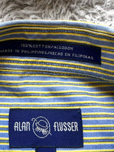 Load image into Gallery viewer, Alan Flusser Shirt Adult Medium Blue Yellow Striped Pocket Casual Cuffs Mens
