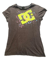 Load image into Gallery viewer, DC Shirt Womens Small Black Fade Neon Big Logo Streetwear Skater Pullover USA
