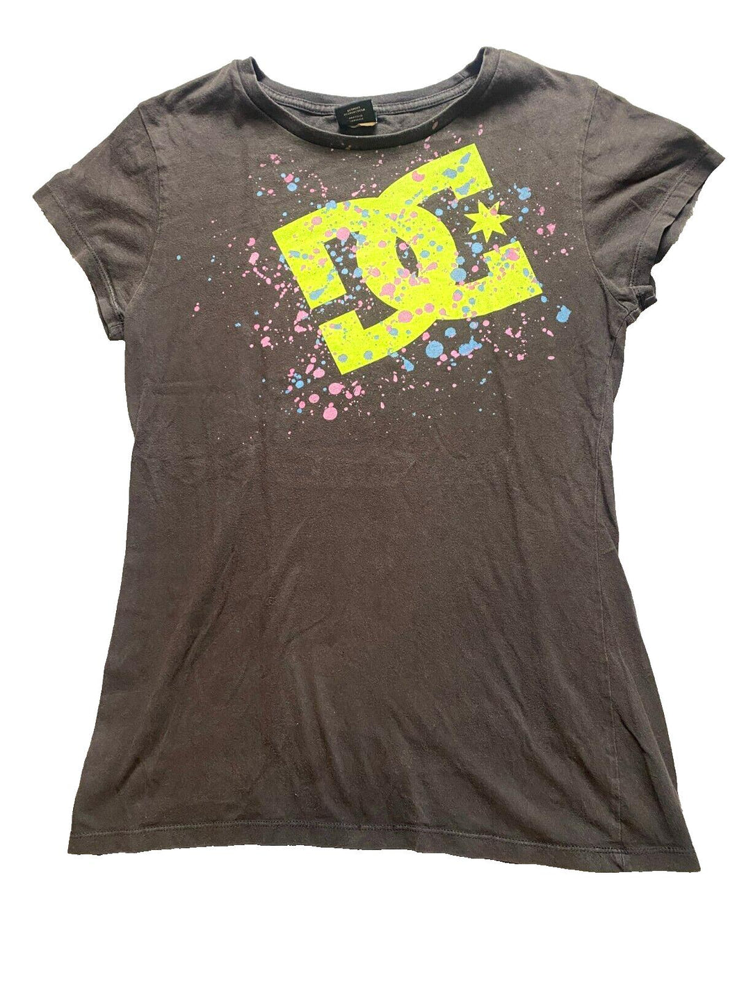 DC Shirt Womens Small Black Fade Neon Big Logo Streetwear Skater Pullover USA