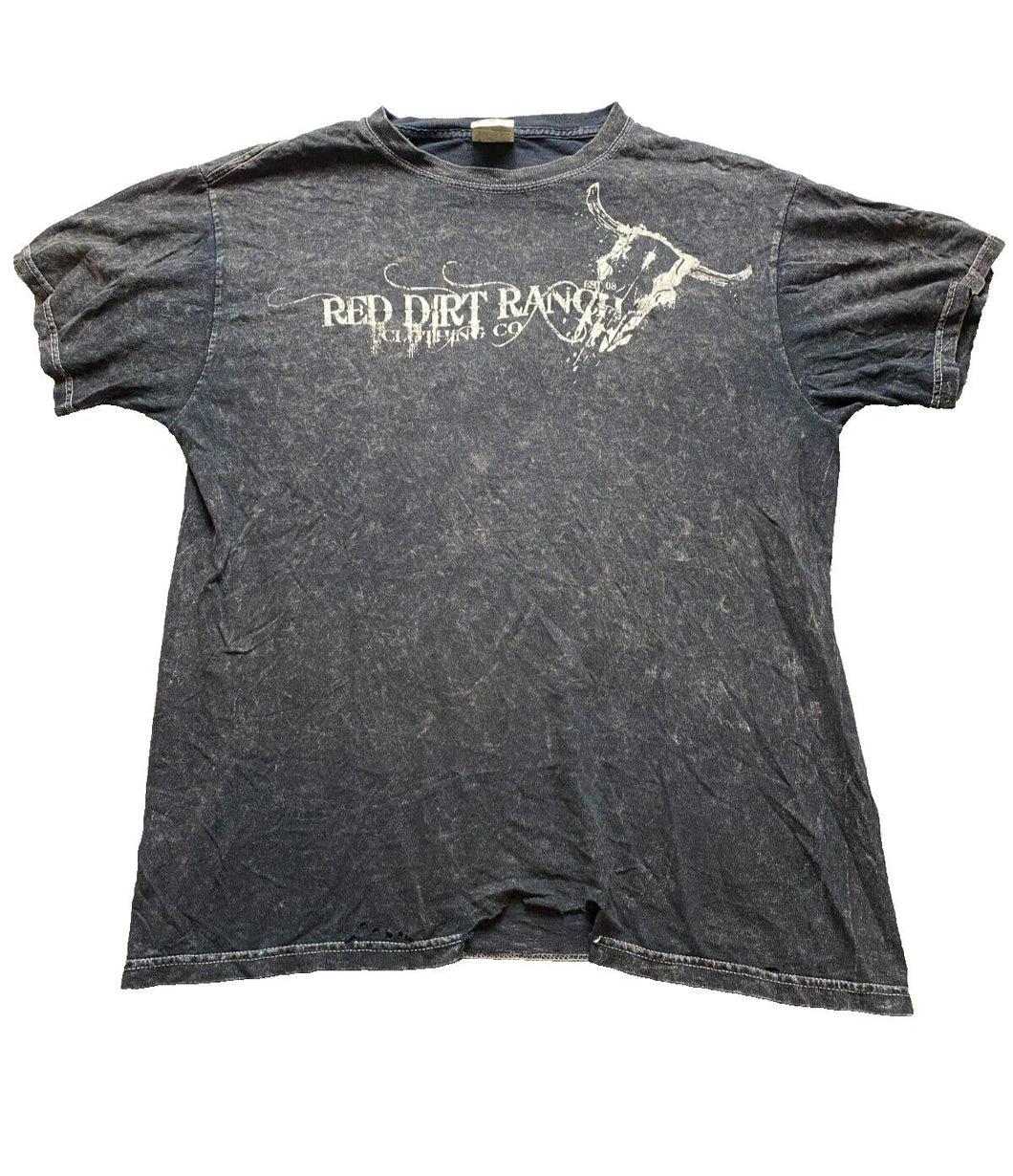 Red Dirt Ranch Shirt Adult Medium Black White Longhorn Grunge Goth Thrashed Mens