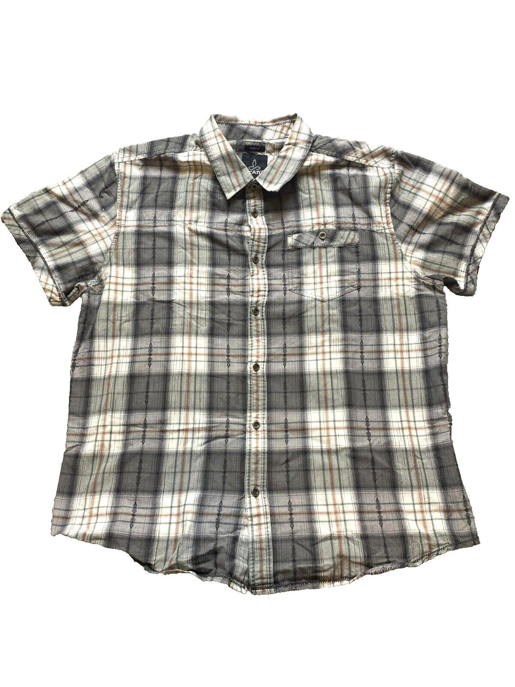 Prana Shirt Adult Extra Large Gray Plaid Slim Fit Organic Button Up Casual Mens
