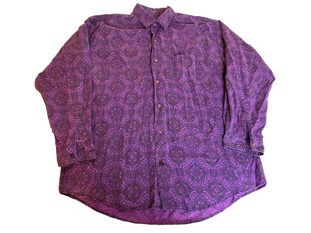 Palet Perspective Shirt Adult Large Purple Button Up AOP Geometric Casual Mens