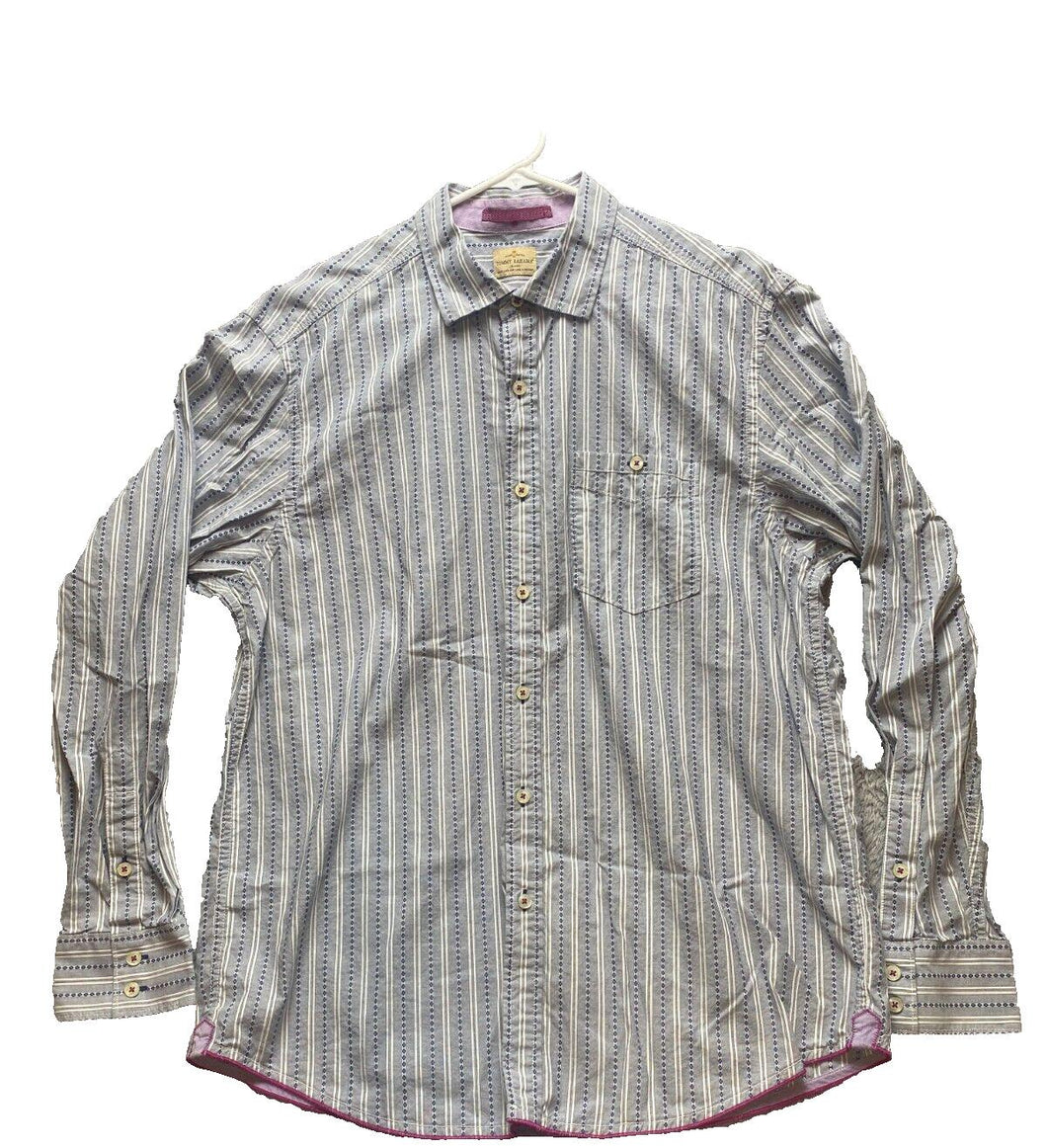 Tommy Bahama Shirt Adult Large Blue Striped Button Up Flip Cuffs Contrast Mens