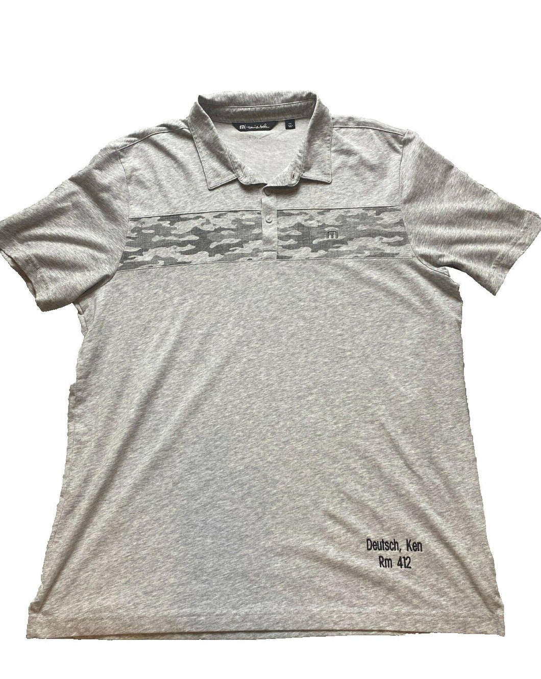 Travis Mathew Shirt Adult 2XL Gray Deutsch Ken Camo Detail Preppy Golf Polo Mens