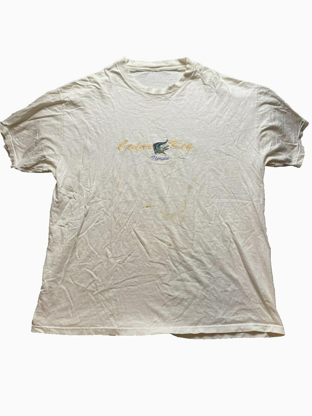 Cedar Key Florida Shirt Adult Extra Large Dingy White Crocodile Embroidered Mens