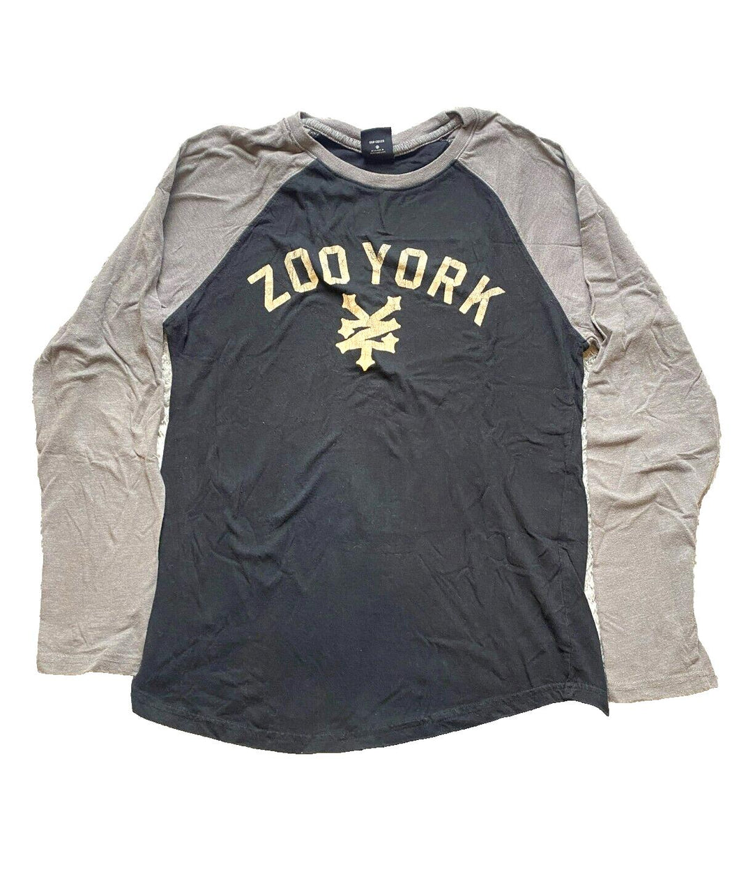 Zoo York Shirt Youth Large Black Gray Raglan Streetwear Skater Pullover Boys
