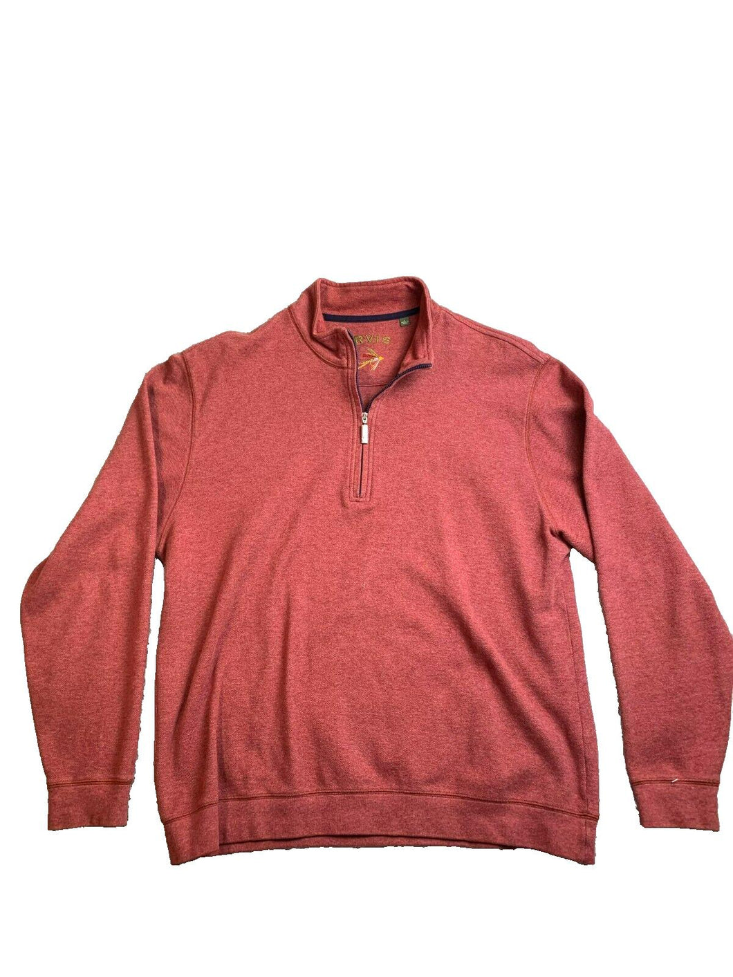 Orvis Sweatshirt Adult Large Red Cherry 1/4 Zip Mock Neck Pullover Sweater Mens