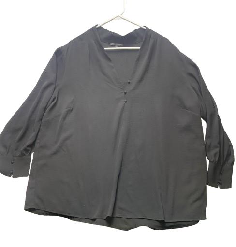 Adrianna Papell Shirt Womens 3X Black Oversized Flowy Stretch Grunge Blouse Plus
