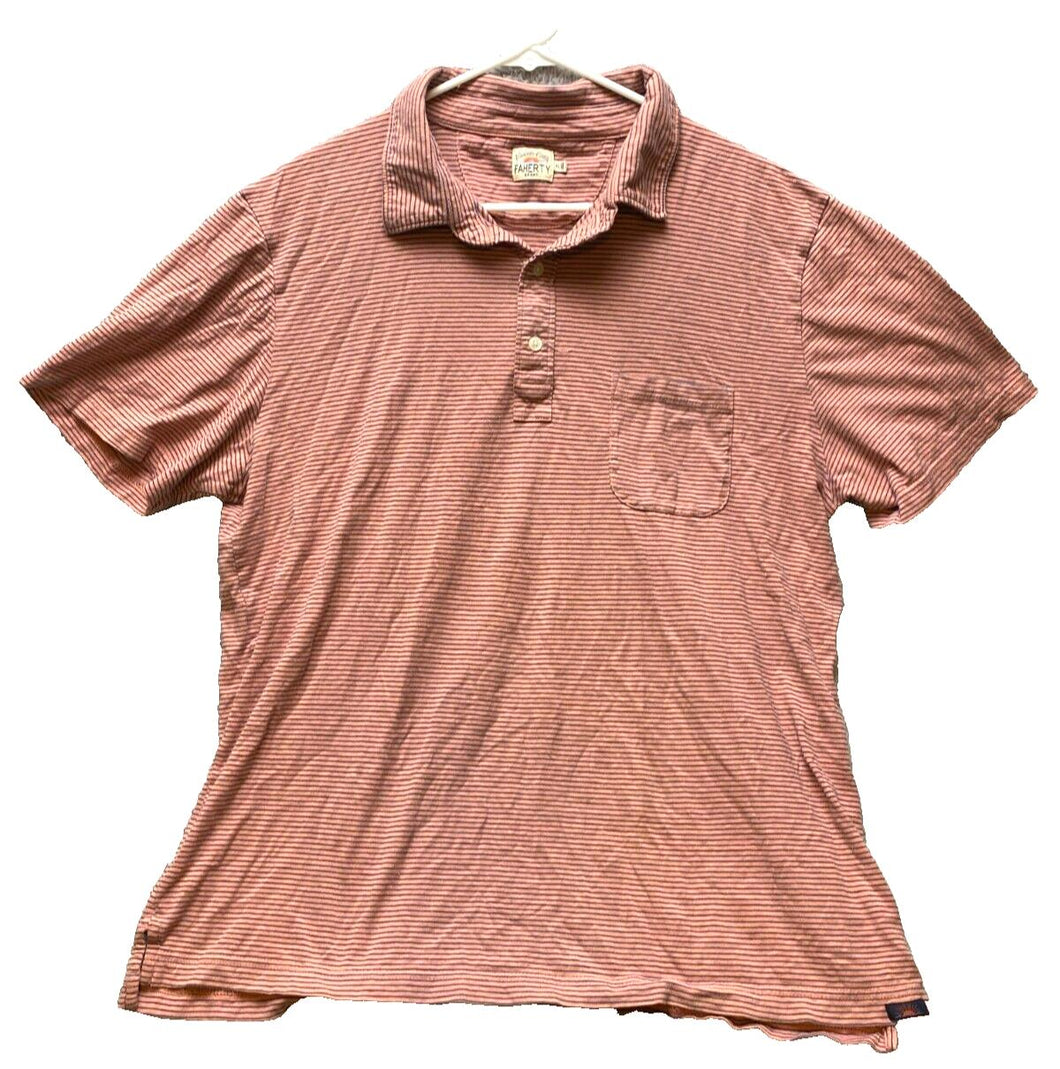 Faherty Shirt Adult Extra Large Salmon Blue Stripes Preppy Casual Golf Polo Mens