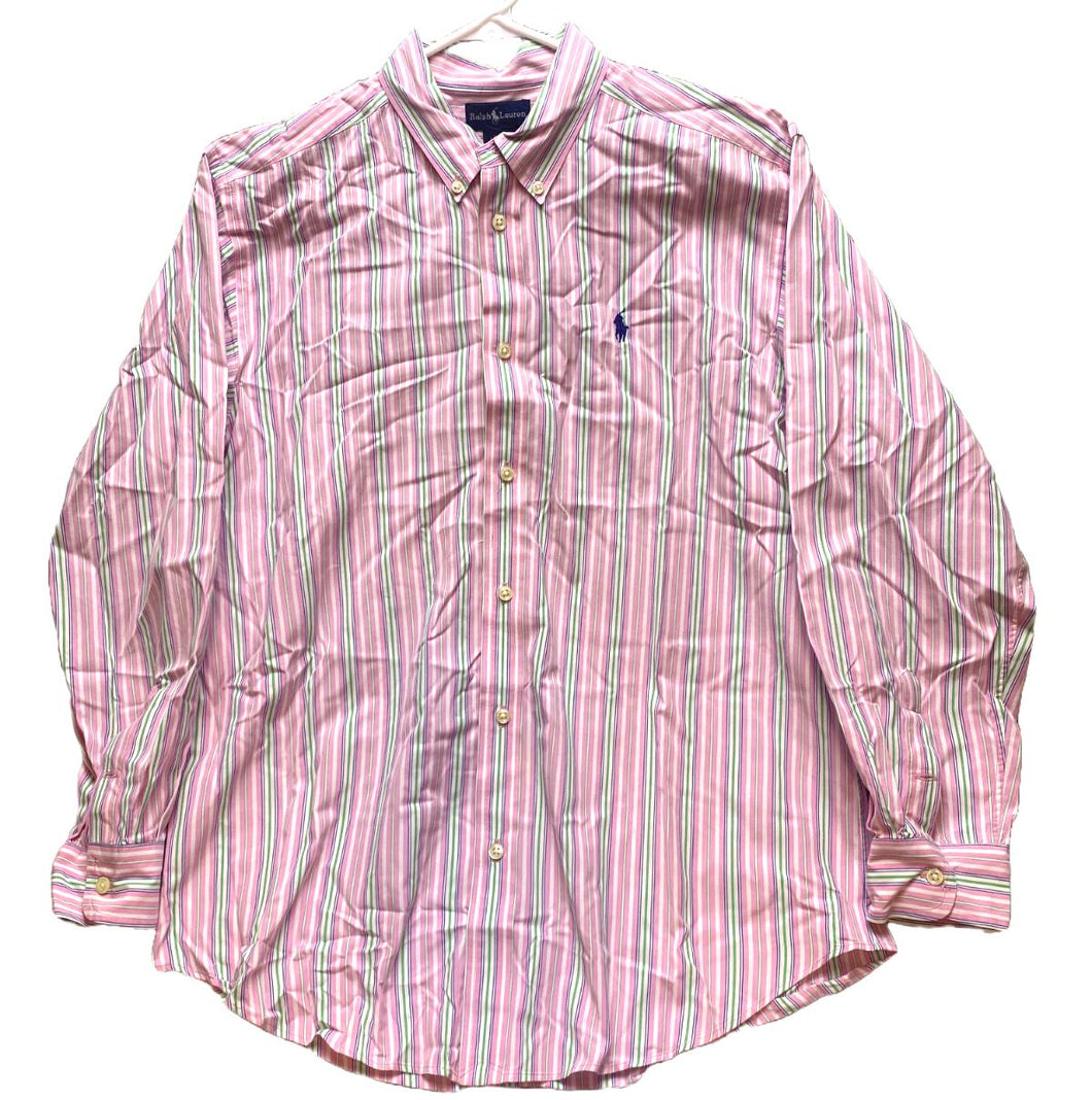 Ralph Lauren Shirt Youth Extra Large Pink Green Stripes Button Down Boys