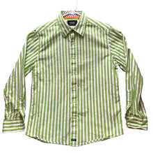Load image into Gallery viewer, Nick It Shirt Adult Medium Green White Striped Button Up Casual Collared Mens
