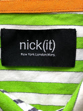 Load image into Gallery viewer, Nick It Shirt Adult Medium Green White Striped Button Up Casual Collared Mens
