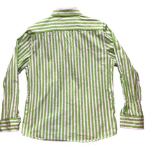 Load image into Gallery viewer, Nick It Shirt Adult Medium Green White Striped Button Up Casual Collared Mens
