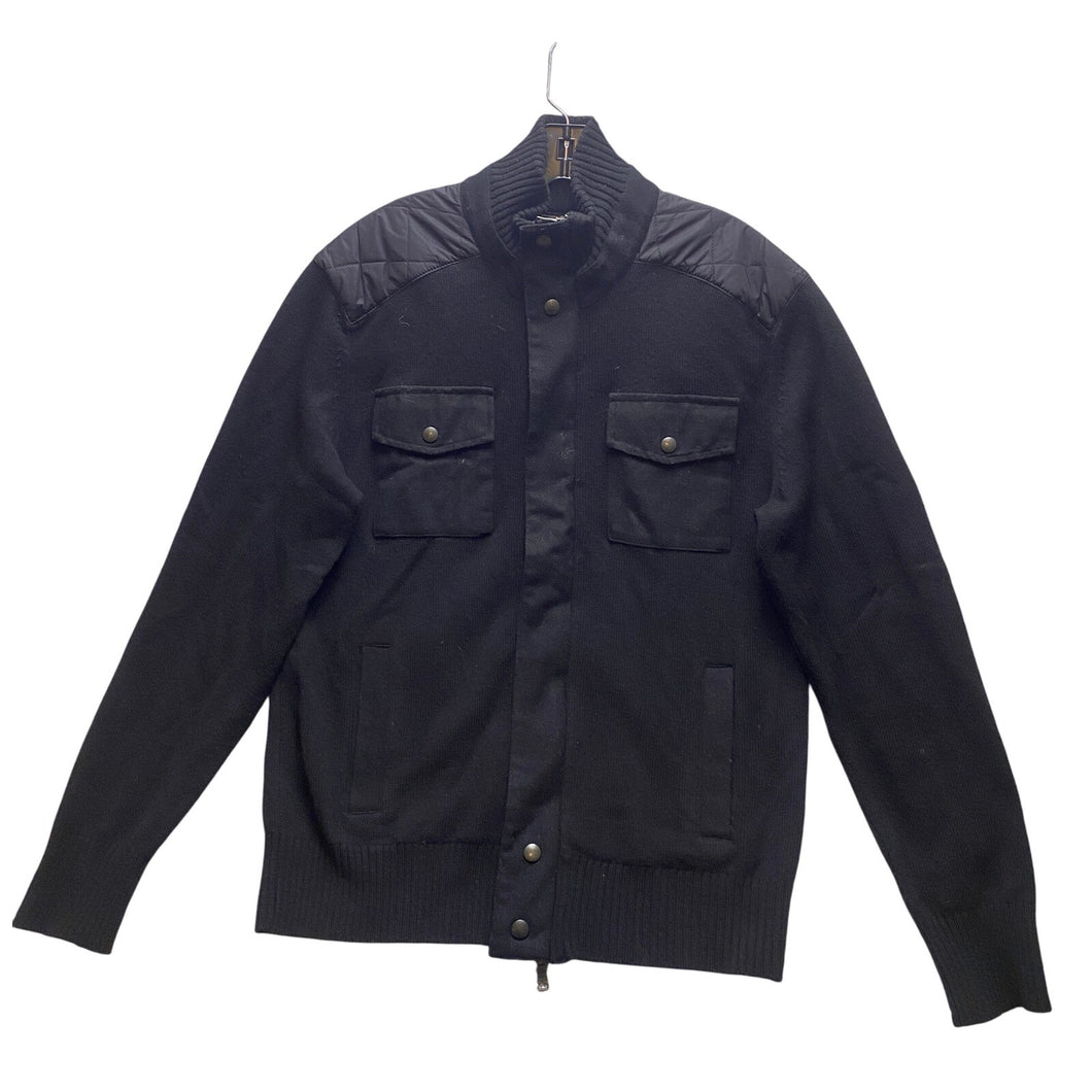 Banana Republic Sweater Jacket Mens Large Black Quilted Merino Wool Full Zip