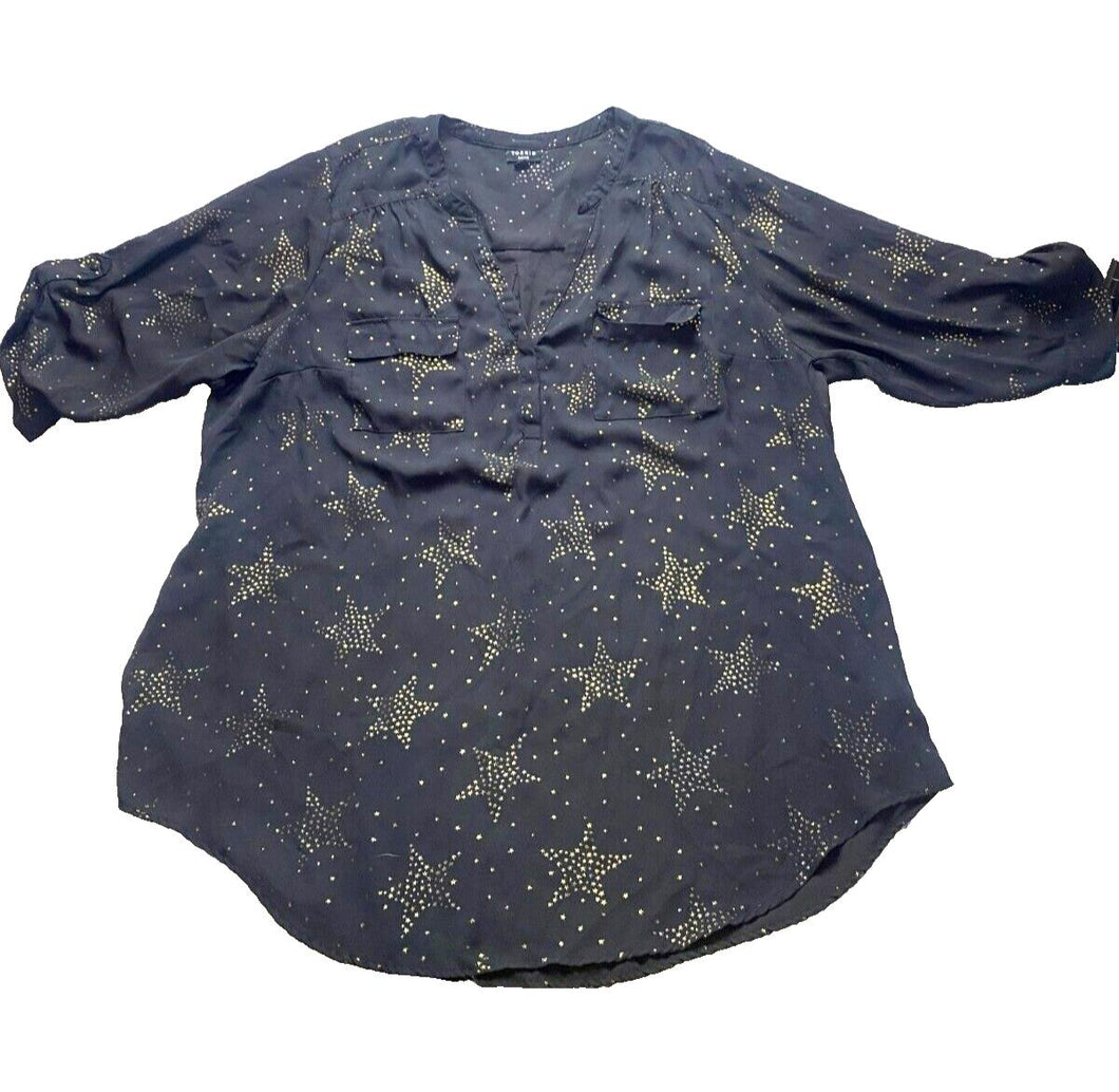 Torrid Shirt Womens 3 3X Black Gold Star Georgette Harper Tunic Blouse Plus Lady
