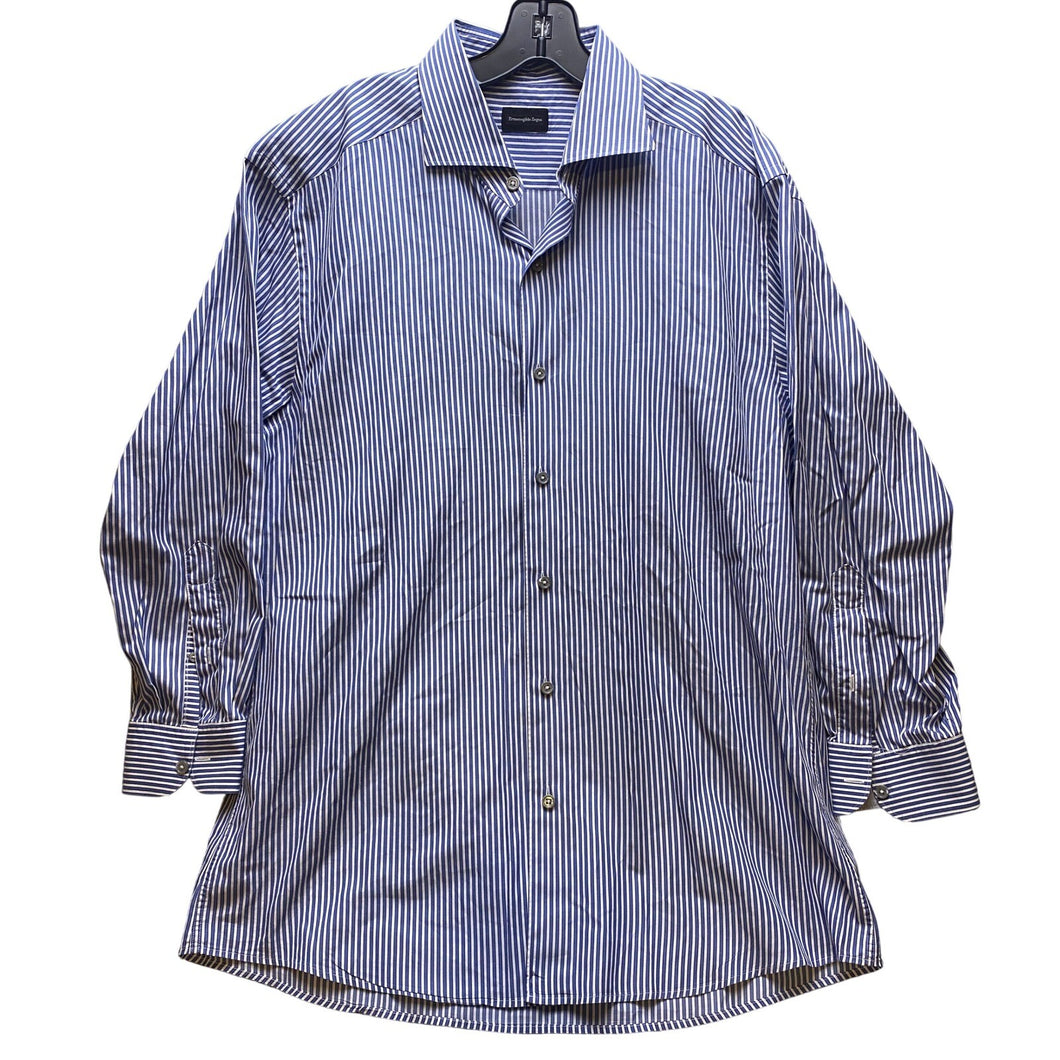 Ermenegildo Zegna Shirt Mens Extra Large Blue & White Striped Button Down Italy