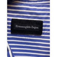 Load image into Gallery viewer, Ermenegildo Zegna Shirt Mens Extra Large Blue &amp; White Striped Button Down Italy
