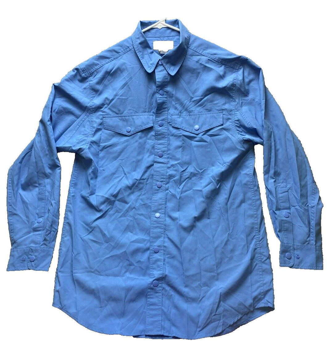 Duluth Trading Shirt Adult Medium Tall Light Blue Snaps Utility Workwear Mens