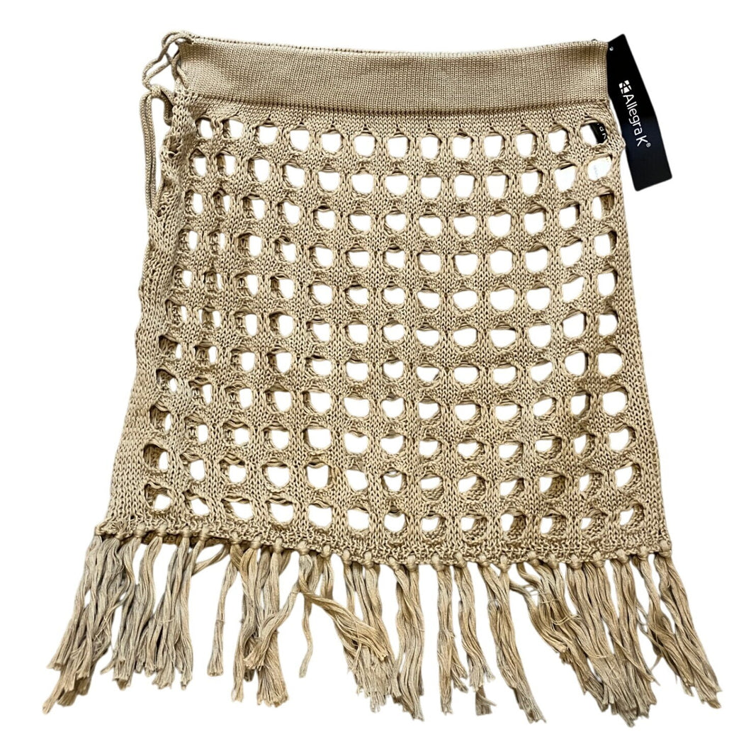 Allegra K Skirt Womens Extra Small Tan Crochet Fringe Cover Up Beachy Swimming