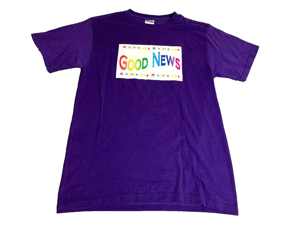 Jesus Shirt Womens Small Purple Rainbow Spell Out Good News Stars Kidcore Ladies