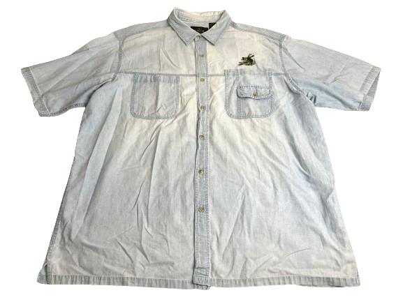 Red Head Shirt Adult 3XL XXXL Light Blue Denim Embroidered Bass Fish Pocket Mens