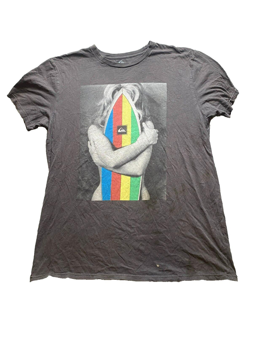 QuikSilver Shirt Adult Extra Large Brown Magic Surfboard Surfer Rainbow Mens