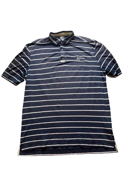 FJ FootJoy Shirt Adult Extra Large Navy Blue Striped Fripp Island Golf Polo Mens