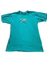 Load image into Gallery viewer, VTG Nassau Bahamas Shirt Womens Large Teal Green Embroidered Beach Tiki Huts 90s
