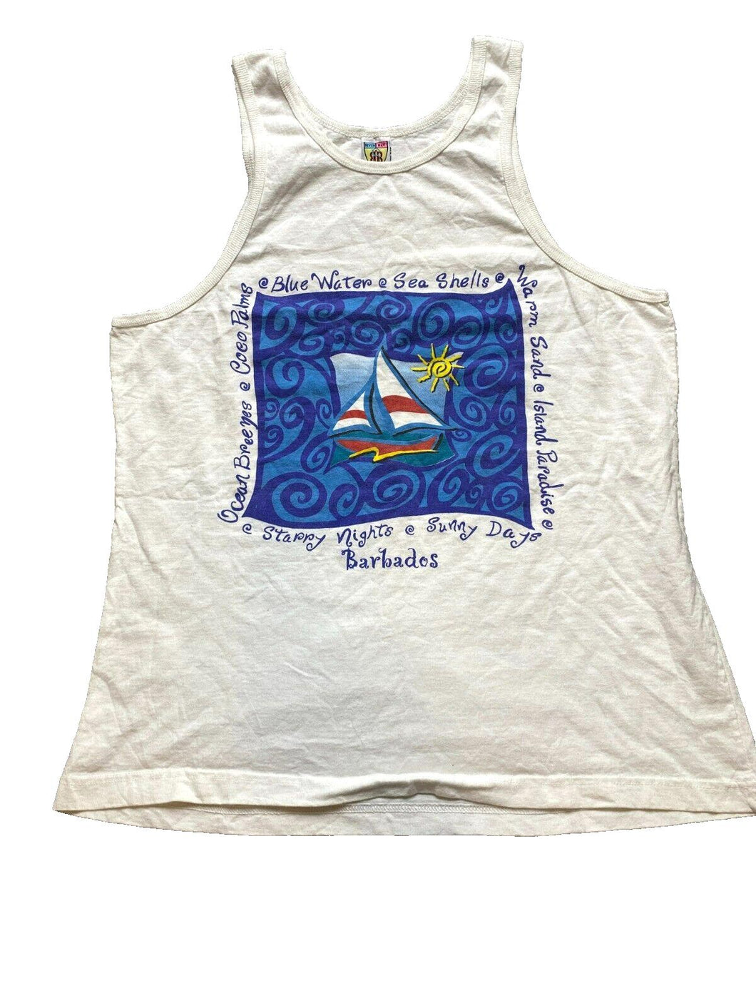 VTG Barbados Shirt Adult Large White Boat Sailing Sail River Bay Tank 90s Mens