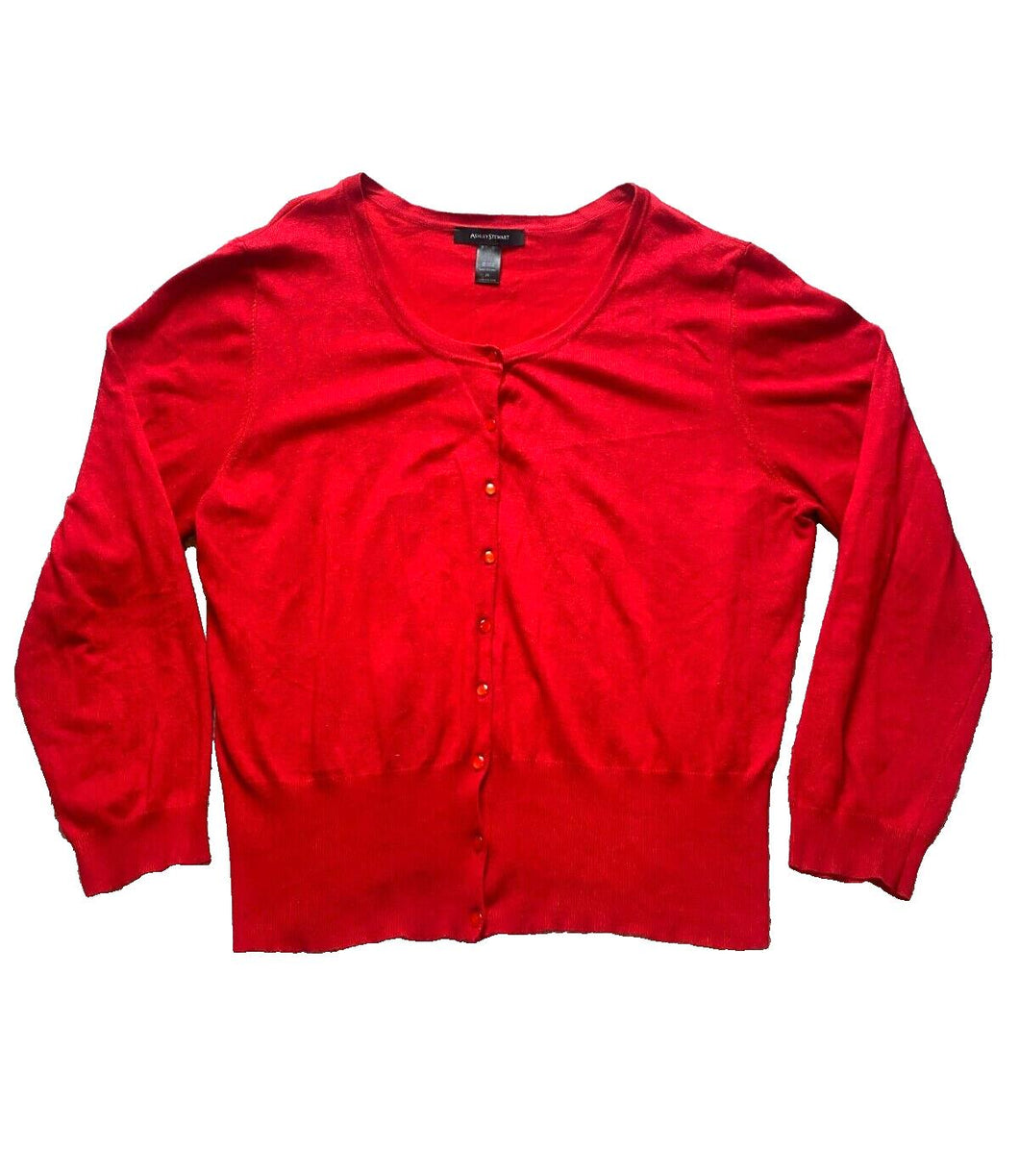 Ashley Stewart Sweater Womens 26 (4X) Red Button Front Cardigan Rayon Nylon