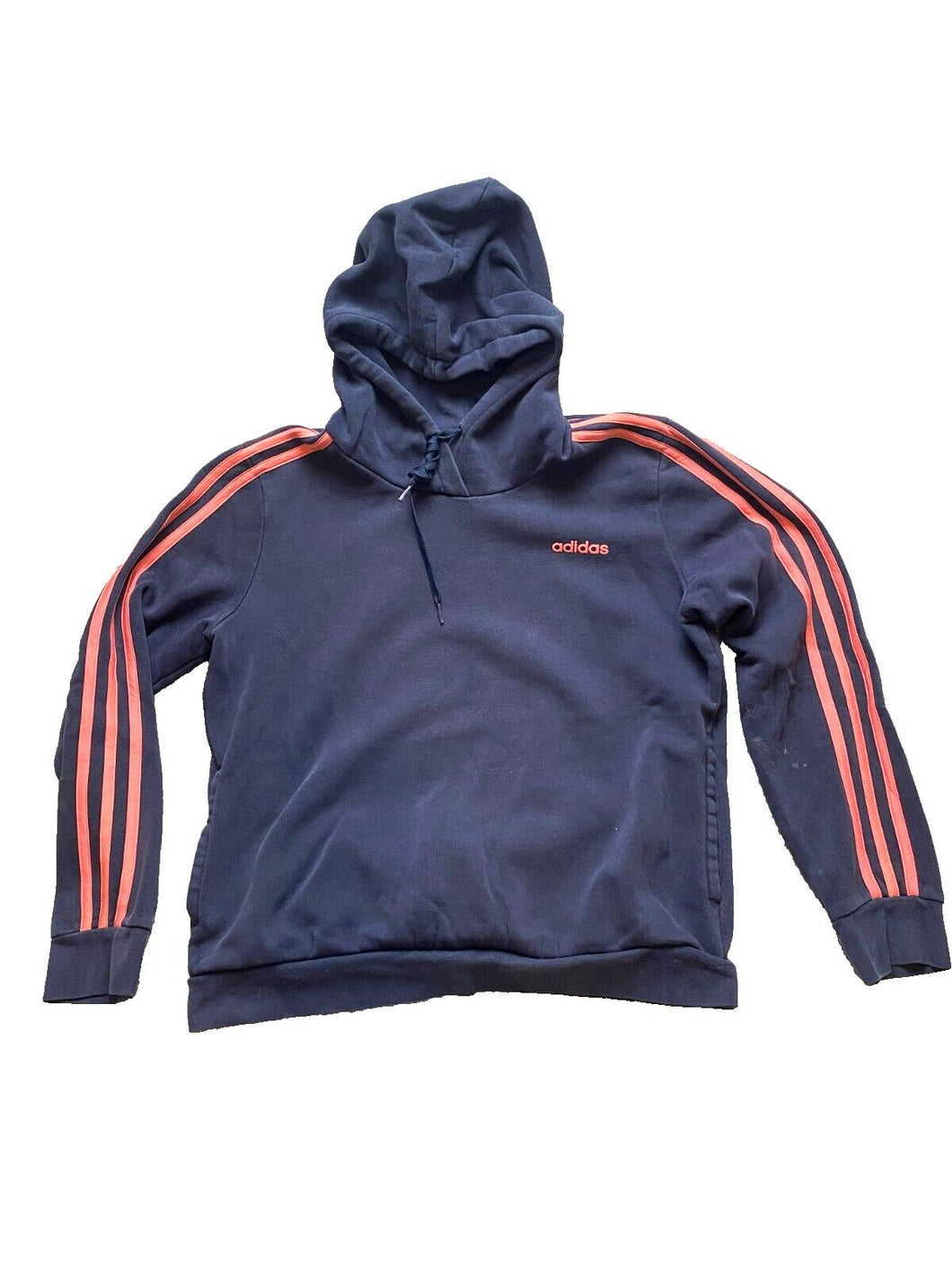Adidas Sweatshirt Womens Large Navy Pink Three Stripes Hoodie Fleece Ladies
