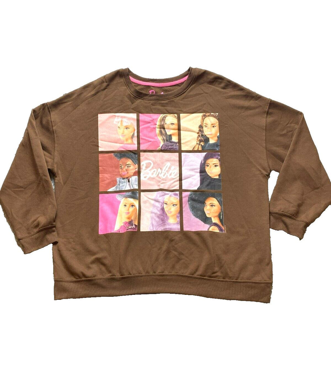 Barbie Sweatshirt Womens 2XL XXL Brown Oversized Rayon Fleece Sweater Ladies