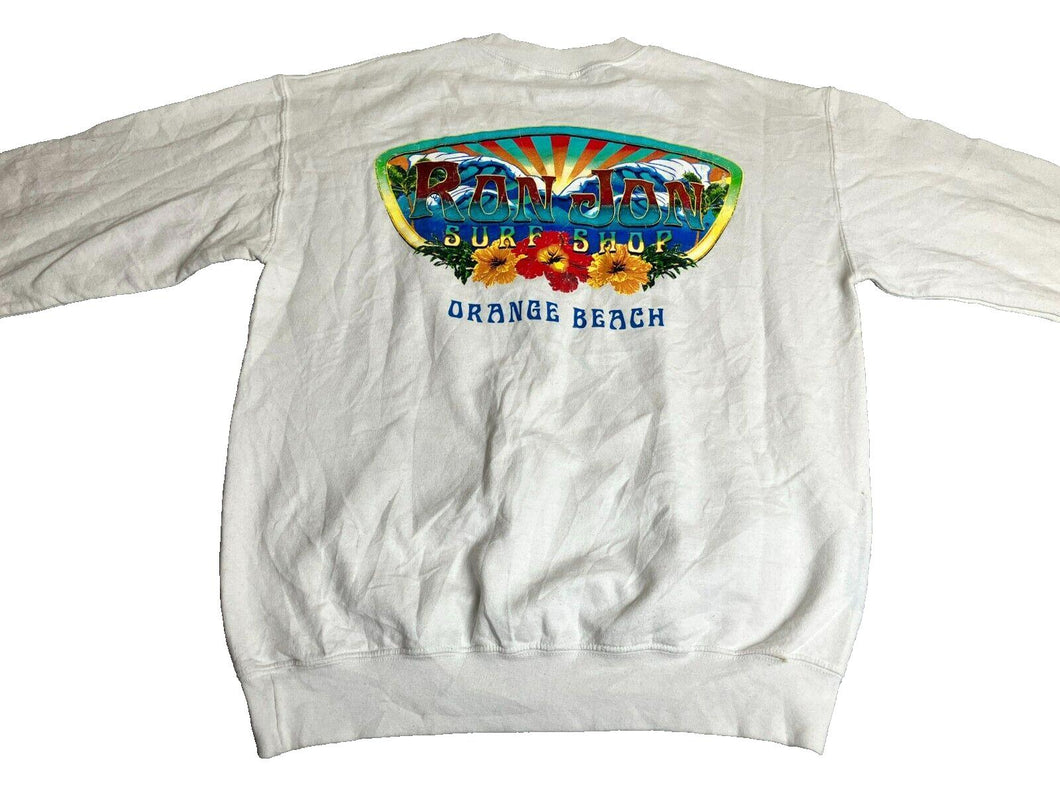 Ron Jon Surf Shop Sweatshirt Adult Large White Orange Beach Fleece Sweater Mens