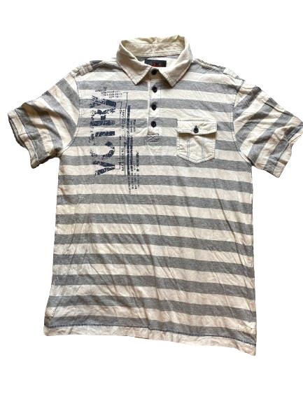Zero Tolerance Shirt Adult Medium Gray White Preppy Striped VCTRY Golf Polo Mens