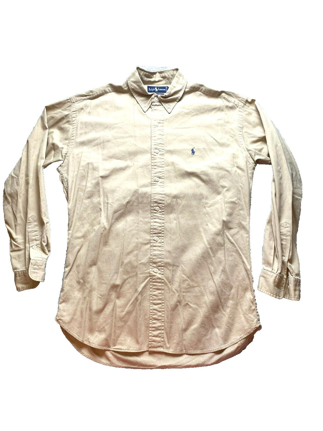Ralph Lauren Shirt Adult Extra Large Tan Button Up Blue Pony Blaire Casual Mens