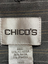 Load image into Gallery viewer, Chicos Pants Womens 1 (33x28) Gray Pinstriped Straight Flat Front Rayon Spandex

