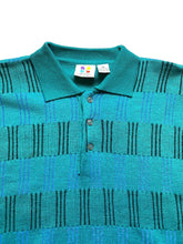 Load image into Gallery viewer, Phases Sweater Adult Medium Teal Collared Acrylic Geometric Knits Outerwear Mens
