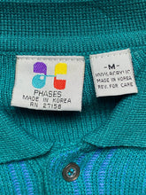 Load image into Gallery viewer, Phases Sweater Adult Medium Teal Collared Acrylic Geometric Knits Outerwear Mens
