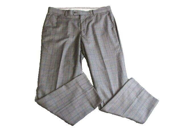 Vitali Pants Adult 36x29 Gray Plaid Flat Front Straight Leg Trouser Dress Mens