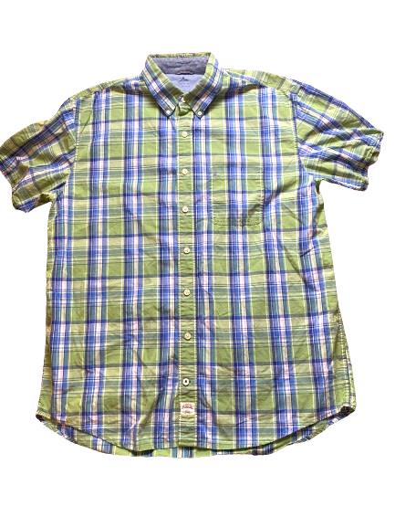 IZOD Shirt Adult Extra Large Button Up Green Blue Saltwater Seaport Poplin Mens