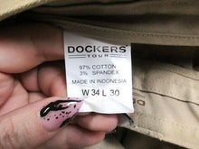 Load image into Gallery viewer, Dockers Pants Adult 34x30 Tan Pleated Tour Straight Leg Stretch Trouser Mens
