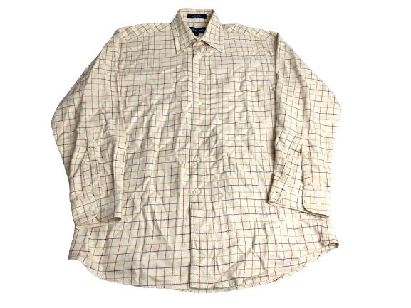 Alan Flusser Shirt Adult Medium Pale Yellow Button Up Checkered Casual Mens