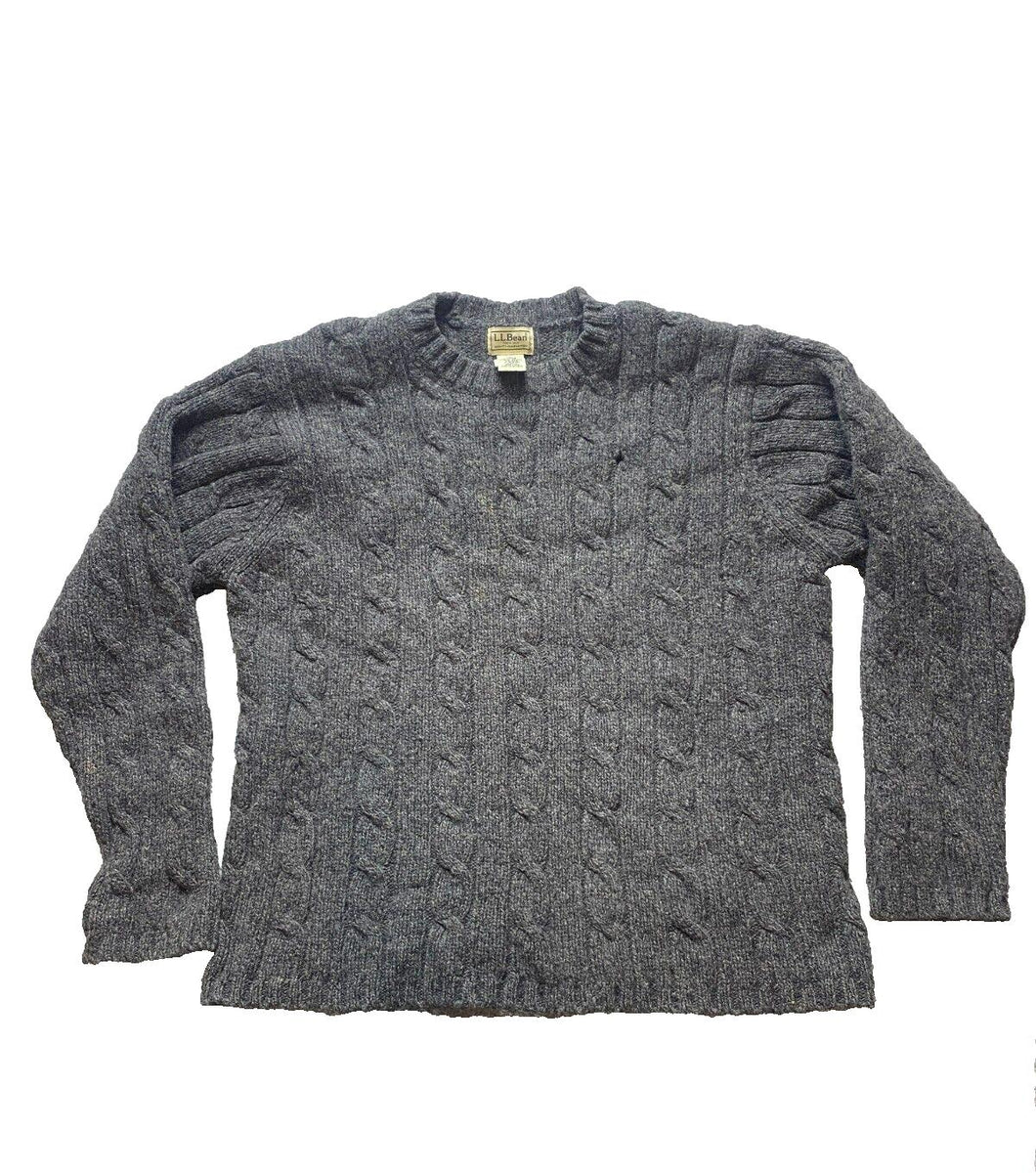LL Bean Sweater Adult Large Gray Cable Knit Lambs Wool Nylon Outerwear Mens